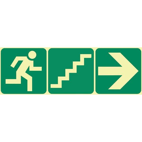 SABS running man, stairs up and arrow right photoluminescent safety sign (E18)