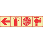 SABS Red Arrow Left, Fire Extinguisher, Fire Hose Reel And Fire Hydrant Photoluminescent (glow in the dark) safety sign (F2)
