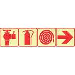 SABS Fire Hydrant, Fire Extinguisher, Fire Hose Reel And Red Arrow Right, photoluminescent (glow in the dark) safety sign (F3)