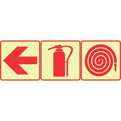 SABS Red Arrow Left, Fire Extinguisher, Fire Hose Reel Photoluminescent (glow in the dark) safety sign (F5)