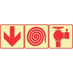 SABS Red Arrow Down, Fire Hose And Fire Hydrant Photoluminescent (glow in the dark) safety sign (F7)