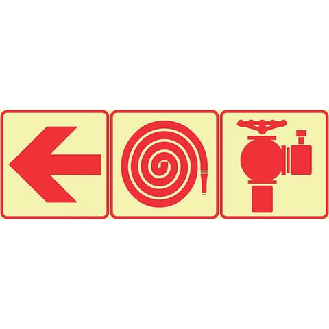 SABS Red Arrow Left, Fire Hose And Fire Hydrant Photoluminescent (glow in the dark) safety sign (F8)