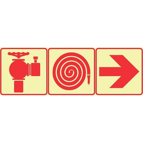 SABS Fire Hydrant, Fire Hose Reel And Red Arrow Right photoluminescent safety sign (F9)