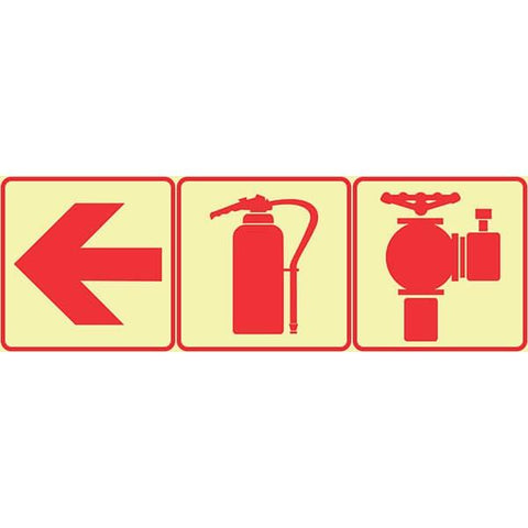 SABS Red Arrow Left, Fire Extinguisher And Fire Hydrant Photoluminescent (glow in the dark) safety sign (F11)