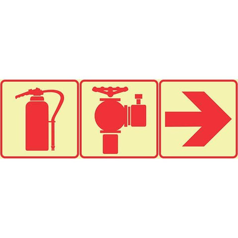 SABS Fire Extinguisher, Fire Hydrant and Arrow Right Photoluminescent (glow in the dark )safety sign (F12)