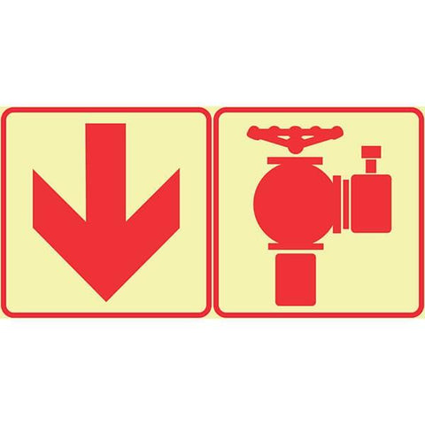 SABS Red Arrow down And Fire Hydrant Photoluminescent safety sign (F15)