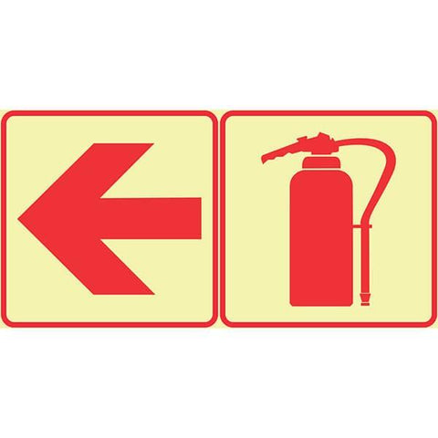SABS Red Arrow Left and Fire Extinguisher photoluminescent (glow in the dark) safety sign (F16)