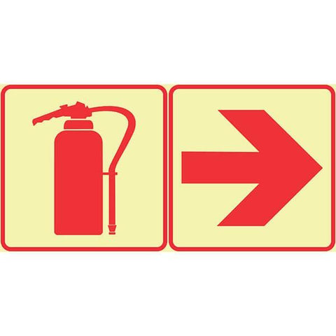 SABS Fire Extinguisher and Arrow Right photoluminescent (glow in the dark) safety sign (F19)