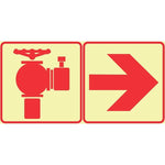 SABS Fire Hydrant and Red Arrow Right Photoluminescent (glow in the dark) safety sign (F21)