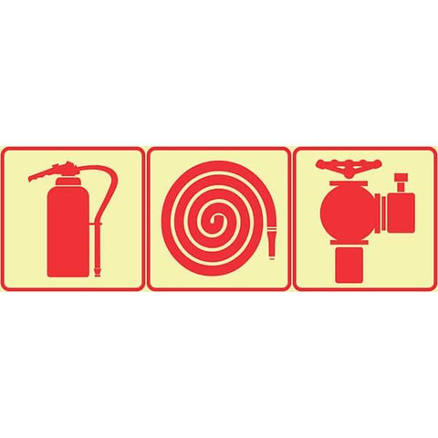 SABS Fire Extinguisher, Fire Hose Reel And Fire Hydrant photoluminescent (glow in the dark) safety sign (F23)