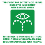 Treatment for battery acid in eyes - 2 languages safety sign (IN8)