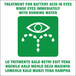Treatment for battery acid in eyes - 2 languages safety sign (IN8)