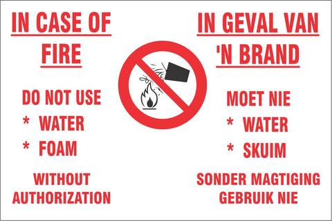 In case of fire instructions - 2 languages safety sign (FE17)