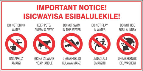 Important Notice Water - 2 Languages safety sign  (P45)