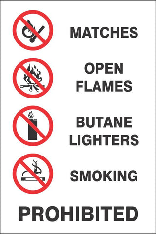 Matches, Open flames butane lighters smoking prohibited  Safety Sign (P29)