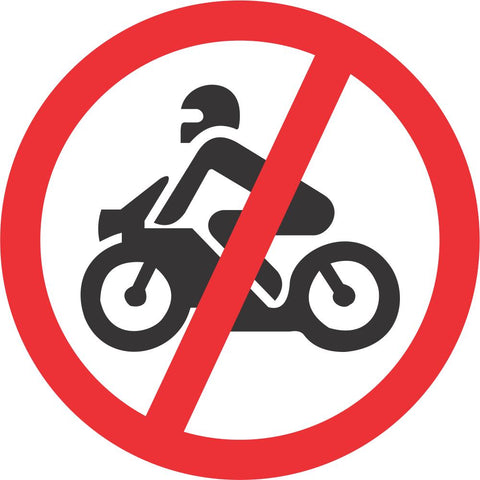 No Motorcycles road sign (R222)
