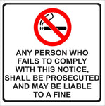 No Smoking - failure to comply safety sign (M089)