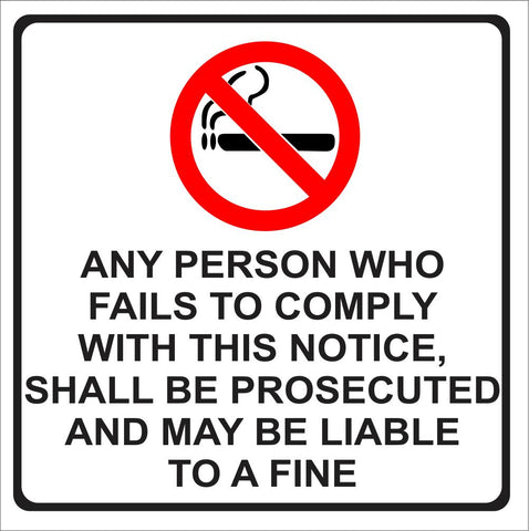 No Smoking - failure to comply safety sign (M089)