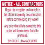 Notice : All Contractors : Report to reception safety sign (C62)