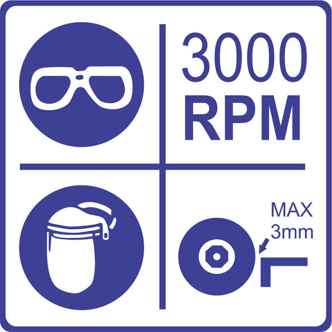 Mandatory PPE - 3000 Revolutions per minute, goggles, face shield safety sign (M105)