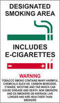 Designated smoking area includes E-cigarettes safety sign (ECI001)