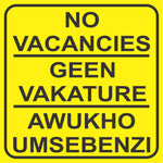 No Vacancies in 3 languages safety sign (M136)