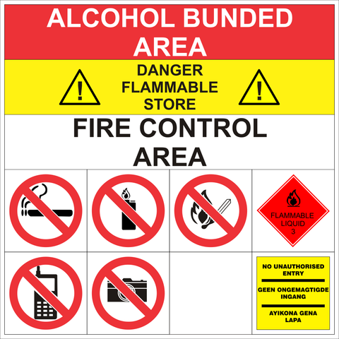 Alcohol bunded area safety sign (ABA001)