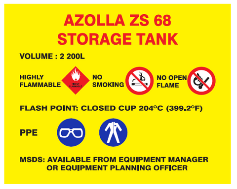 Azolla ZS 68 Storage tank safety sticker  (MI32)
