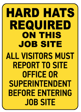 Hard hats required on this job site safety sign (C75)