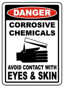 Danger corrosive chemicals avoid contact with  eyes & skin safety sign (DAN049)