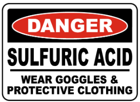 Danger sulfuric acid wear goggles & protective clothing safety sign (DAN052)