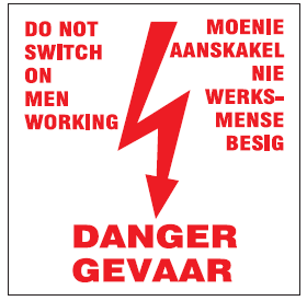 Do not switch on, men working (2 languages) safety sign (FM21)