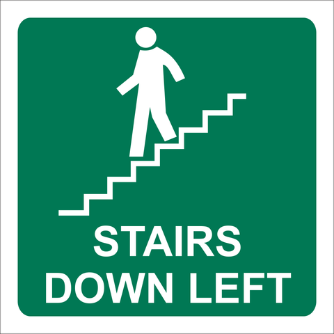 Stairs Going Down (Left) with words safety sign (GA17A)