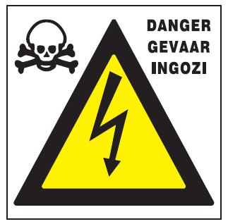 Electrical warning Skull (3 languages) safety sign (EL3)