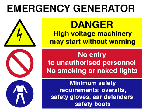 Emergency Generator safety sign  (EGE001)