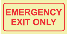 SABS Emergency Exit Only photoluminescent (glow in the dark) sign (F41)