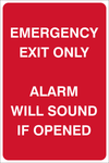 Emergency exit only alarm will sound if opened safety sign (FE3)