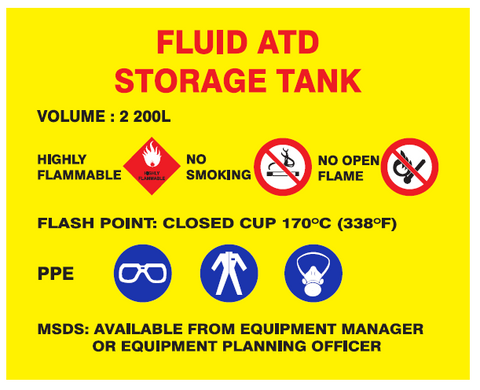 Fluid ATD Storage Tank safety sticker (MI40)