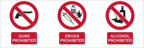 No Guns, No Drugs and No Alcohol allowed safety sign (PV39)