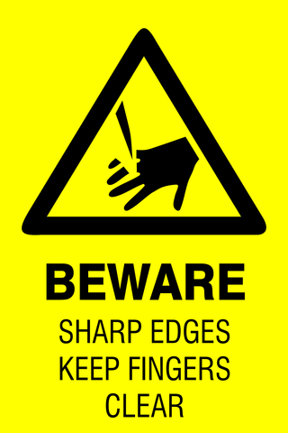 Beware : Sharp edges keep fingers clear safety sign (HW171)