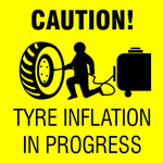 Caution : Tyre inflation in progress safety sign  (HW32)