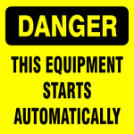 Danger : This equipment starts automatically safety sign (HW39)