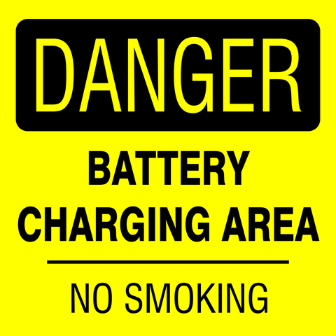 Danger : Battery charging area - no smoking safety sign (HW41)