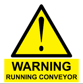 Warning : Running Conveyor safety sign (HW70)