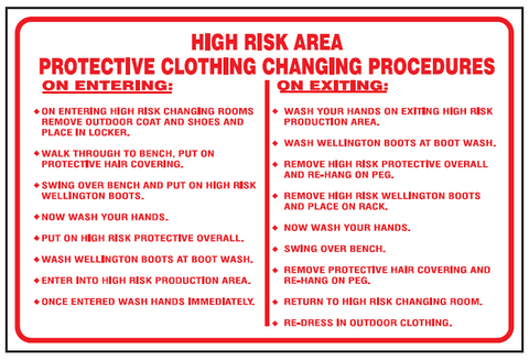 High risk area protective clothing changing procedures safety sign (M112A)