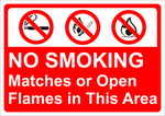 No Smoking, Matches or open flames in this area safety sign (NSM001)