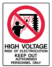 High Voltage - Risk of Electrocution safety sign (P23)