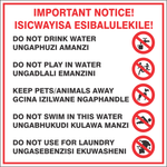 Important notice of what not to do in the water safety sign (P27)