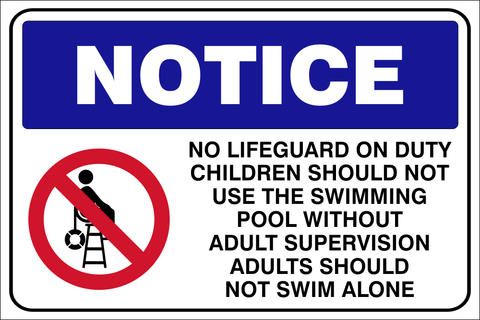 Notice : No Lifeguard on duty safety sign (PR03)