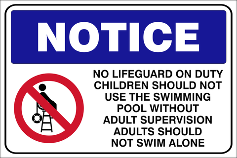 Notice , No Lifeguard on duty safety sign (PR03)